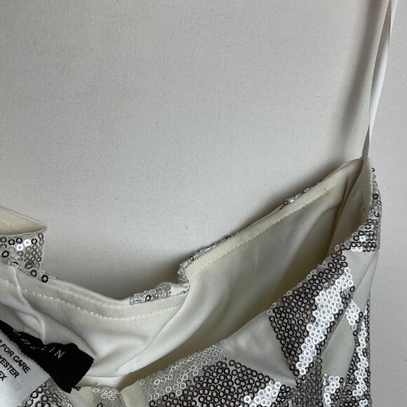 B DARLIN event cocktail dress silver white *Slight Stretch* Sz 11/12 may fit 9 - Picture 9 of 10